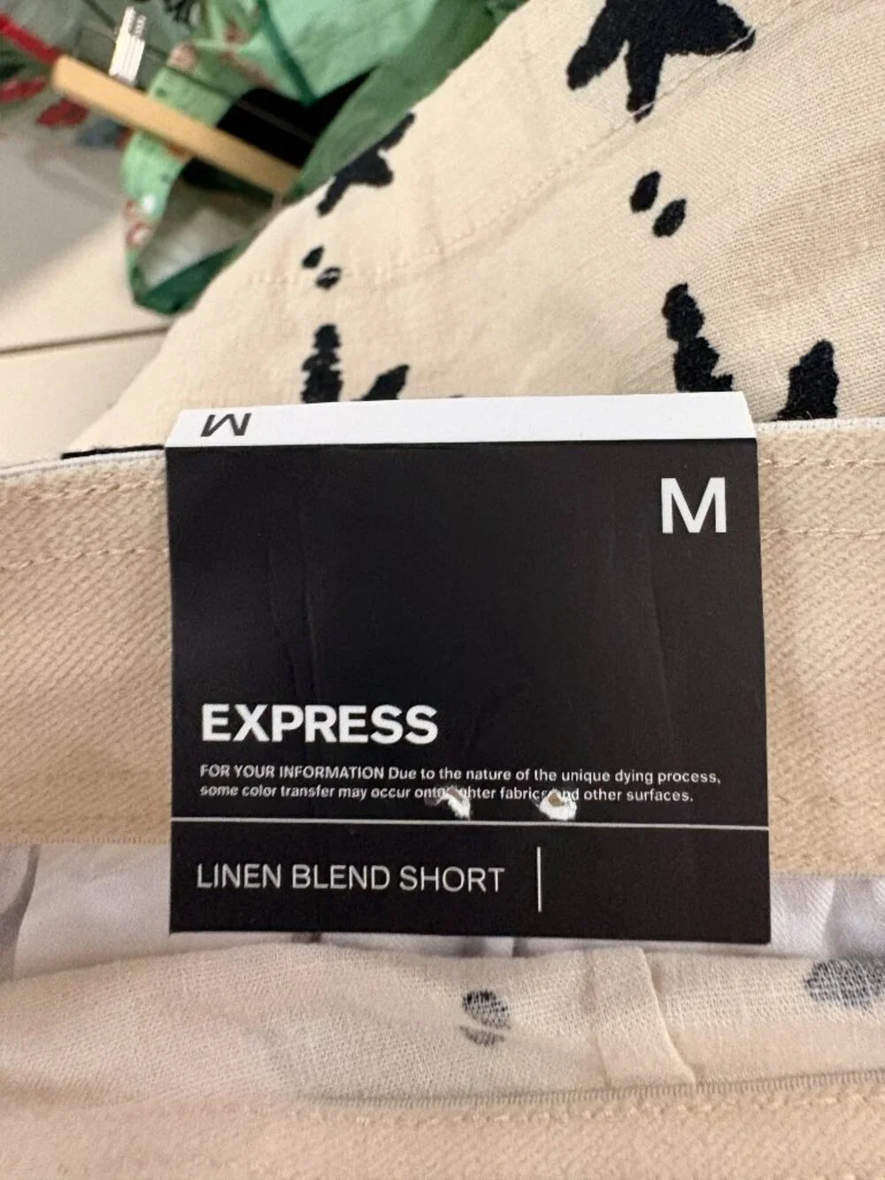 NWT Express Beige Black Palm Tree Linen Blend Drawstring Shorts Resort Size M